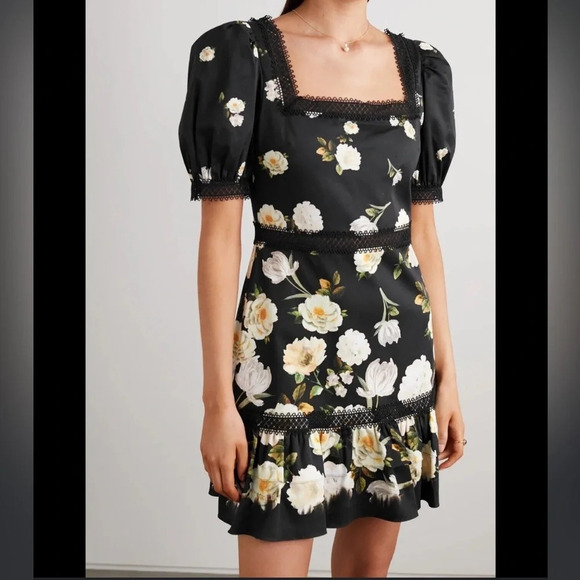 ALICE + OLIVIA WYLIE BLACK FLORAL DRESS - Picture 1 of 5